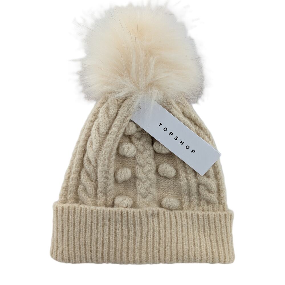 Cream Cable Knit Beanie Cuffed Pom Hat by Topshop - Picture 4 of 4